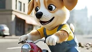 Baby Puppy Rides a Super Cool Robot Motorcycle