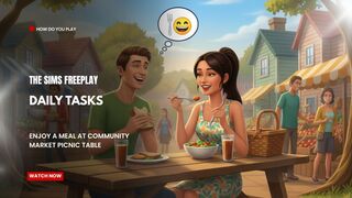 The Sims FreePlay - Daily Tasks Enjoy A Meal At Community Market Picnic table