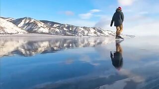 Ice skating on Lake Baikal