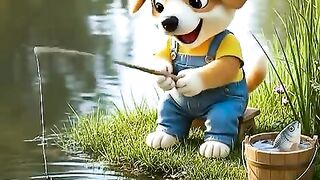 Kind Baby Puppy Helps a Tiny Fish Find a New Home