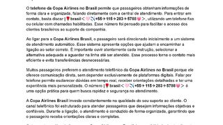 Qual é a forma de falar por telefone na Copa Airlines no Brasil?