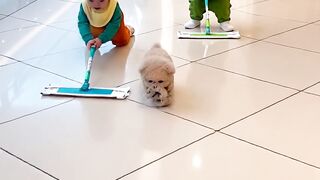 Babies Washing Floor Gone Wrong! One Slips