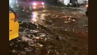 Flood mixed with garbage