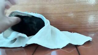 Dad give the kitten a bath
