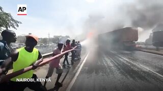 Road collision involving fuel tanker causes huge fire in Kenyan capital, killing at least one.