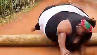 Fat woman and the dog