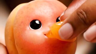 Baby peach eating a bite
