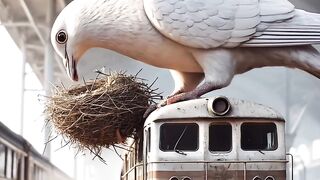 कबूतर ने घोंसला बनाया ट्रेन पर