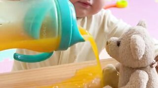 Baby Tries to Feed Teddy Bear! ????????