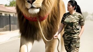 Giant Pet Lion Walking on California Street