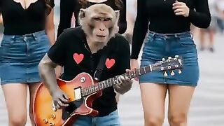 Monkey Playing Guitar with 3 Beautiful Women #empudstudiogrup #empudstudio #shorts