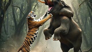Tiger and elephant fight