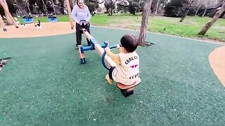 Hundreds of cats gathered around one child on the playground
