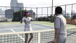Grand Theft Auto V Michael playing tennis with his wife