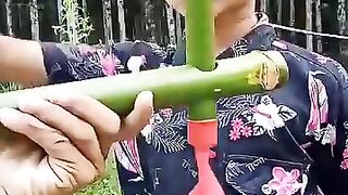 A Gun Created With Baloon And Bamboo
