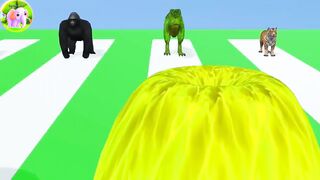 Fountain crossing with gorilla, zombie tyrannosaurus, Bear, lion, tiger| epic battle Cartoon