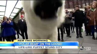 Realistic Polar Bear Puppet Walks Streets of London