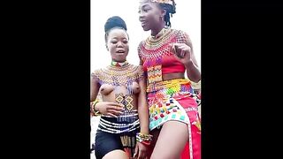 Tribal dance South African Zulu maidens perform