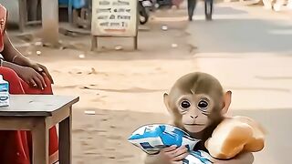 Baby Monkey Hanu Helps baby puppies in Their Hard Times. _babymonkey