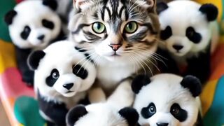 Cat and baby panda