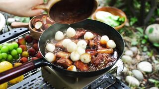 Picnic by the creek | Baked pork ribs with lychee, passion fruit and mangosteen salad. Every hot summer