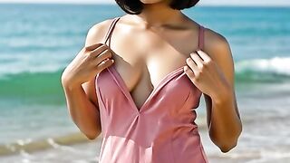 A girl walking on a beach with seductive mood