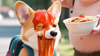 Gato laranja se vinga de corgi triste!