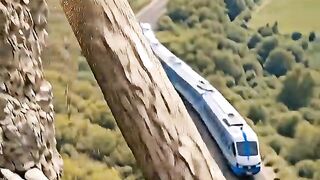Tiny Baby Monkey Pushes Giant Log Onto Train Track_