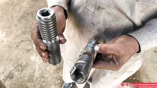 A broken lathe 4-spoke clamp made from a restored axle shaft