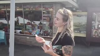 Australian girl talk with a boy into the street