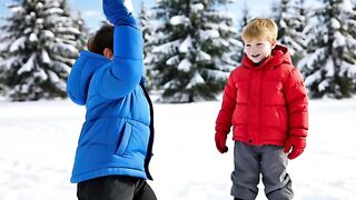 Very naughty boys playing in snow