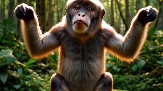 Playful Monkey Searching for Bananas in the Forest