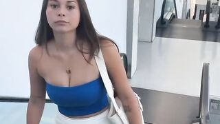 sophierain walking up escalator