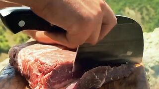 Asmr Special grilled meat with beautiful mountains