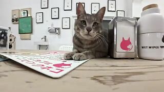 A cat seriously checking Instagram posts...its expression is so cute I'm captivated