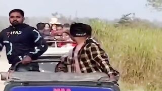 A rhino chased a group