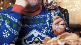 Funnyfuzzy - man drinking wine wearing an ugly sweater | Trending HD Video