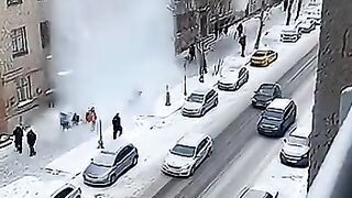 A lot of snow fell from the roof