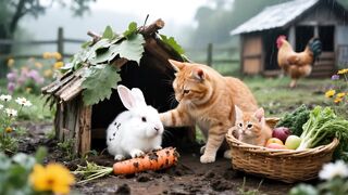 Ginger and Mama Cat Rescue an Abandoned Bunny Who Finally Feels a Mother's Love Again????
