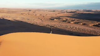 Travelpro - aerial view of desert landscape with lone traveler | Trending HD Video