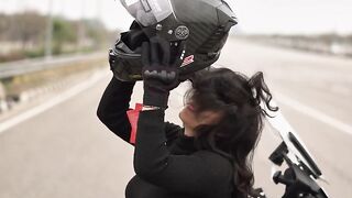 The Shy Snow Woman and the Cursed Ring - women rider on bmw1250gs with ls2 helmet and gears | T