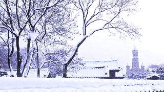 Winter solstice - snowy winter scene with historic architecture | Trending HD Video