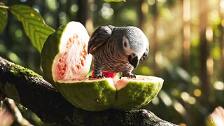 Guava split and parrot emerges out