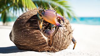Coconut split and Crab baby emerges out