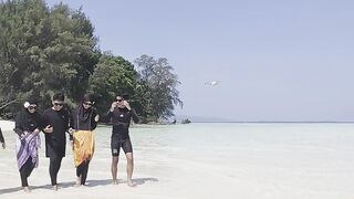 Travel Backpack - group beach walk in tropical paradise | Trending HD Video