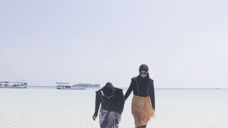 Travel Backpack - joyful walk on tropical shoreline | Trending HD Video