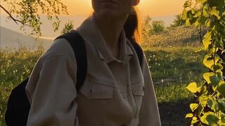 Wonder Woman - backpacker woman enjoying beautiful sunrise | Trending HD Video