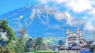 A magnificent prayer room in Marongan Hamlet, Sukomakmur Village, Kajoran District, Magelang Regency, with the beautiful Mount Sumbing as a backdrop.