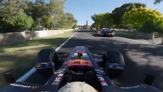 F1 Car vs Supercar at Mount Panorama circuit in Bathurst.
