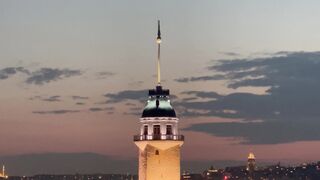 Travelpro - majestic kiz kulesi at sunset on istanbul waterfront | Trending HD Video